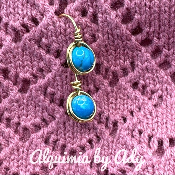 Sleeping beauty turquoise ball dangle sphere earrings bohemian - Picture 1 of 2